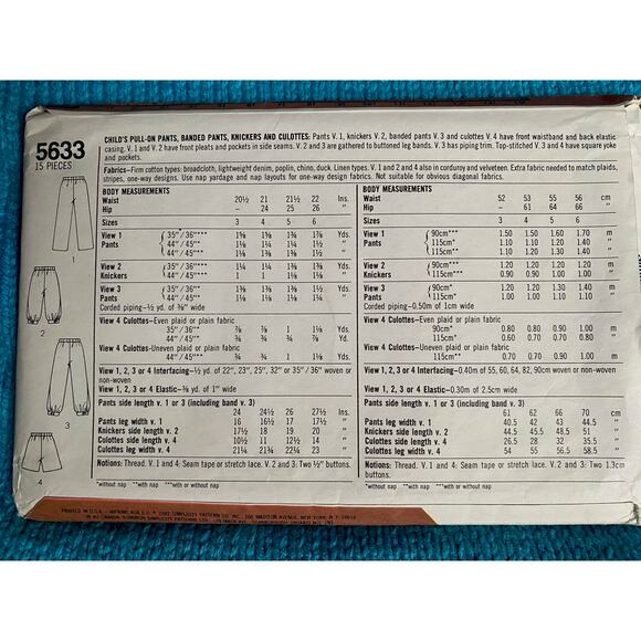 Simplicity sewing pattern  5633 girls pants knickers culottes - Picture 3 of 5